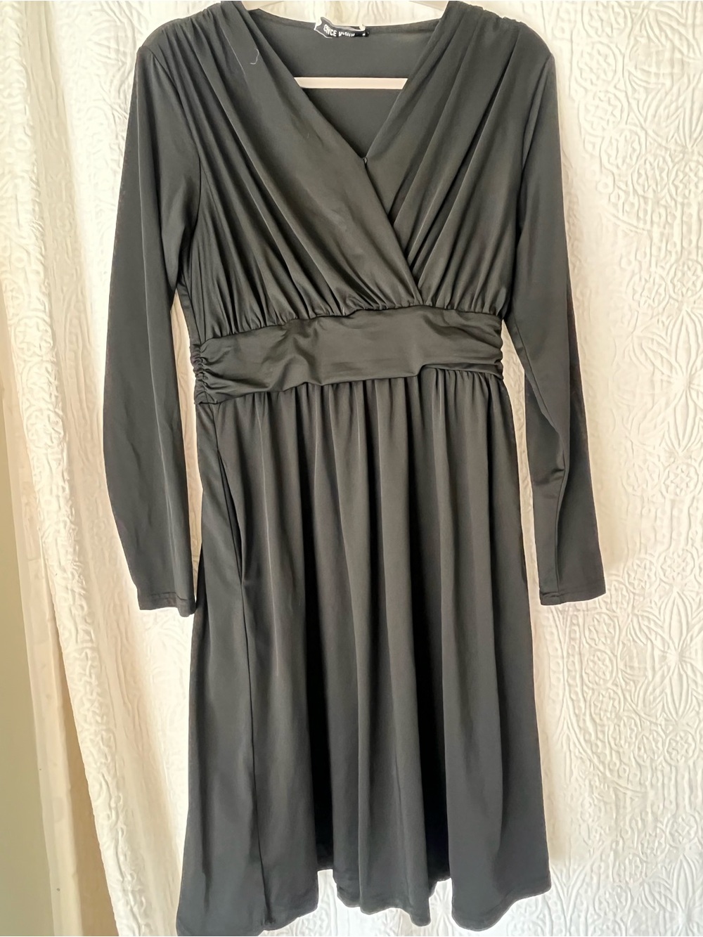 Grace Karin Black Long Sleeve Faux-Wrap Dress